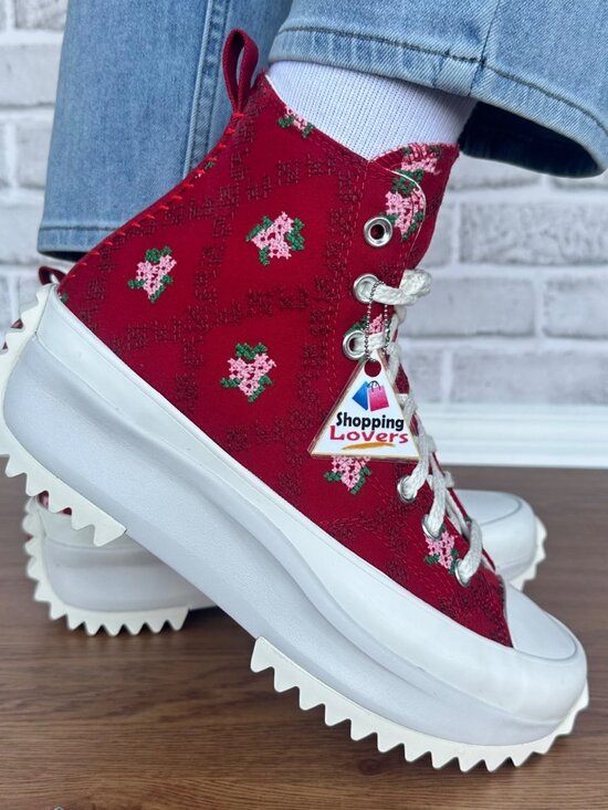 ❤️CONVERSE Run Star Hike Hi Platform Rose Cross Stitch 9.5 Women Sneaker A14885C - Picture 1 of 13
